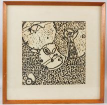 CONTINENTAL SCHOOL (20TH CENTURY) Abstract shapes linocut 29.5 x 29.5cm