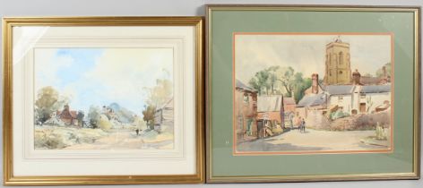 ROLAND F. SPENCER-FORD (1902-1990) Church and cottages watercolour signed 31.5 x 43cm and PETER