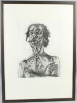 20TH CENTURY SCHOOL Portrait of a man smoking limited edition print 85/100 signed indistinctly in