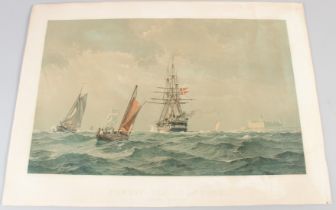 AFTER CARL NEUMANN (1833-1891) 'Sundet ved Kronborg' chromolithograph after F LARSON unframed 39.5 x