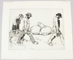 EDMUND BLAMPIED (1886-1966) 'Potato Planters' etching signed in pencil unframed 25 x 33cm