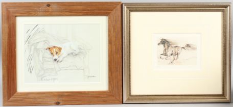 GILL EVANS 'Terrier Waiting' limited edition print signed 19 x 24cm and MARTA RATTI galloping