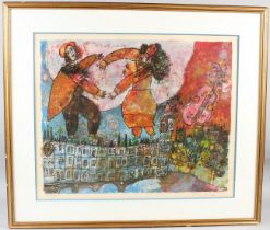 T TOBIASSE (1927-2012) 'Ce Violon est le Soleil de Londres' coloured print 53/150 signed in pencil