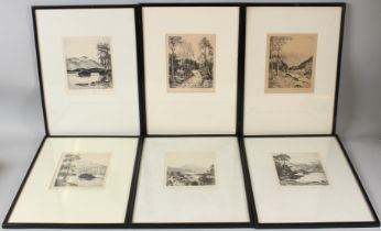 DONALD CRAWFORD Views of Scotland six drypoints including 'Loch Lomond' Loch Maree, Loch Katrine