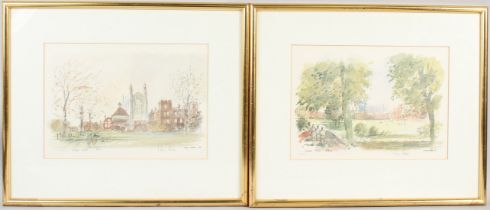 SIR HUGH CASSON 'College Field Eton' and 'Fellows Eyot Eton' pair of limited edition colour prints