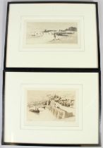 EDGAR JAMES MAYBERY (1887-1966) 'The Harbour Lynmouth' 12.5 x 20cm 'Barnstable Bridge' 10 x 22.5cm