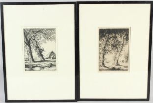 WILLIAM PALMER ROBINS (1882-1959) Landscape with trees and barns Landscape with trees and figure two