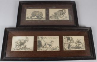AFTER GEORGE MORLAND Five animal studies in two frames engravings each 10 x 15cm (5)