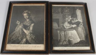 AFTER PHILIP MERCIER 'Domestick Employment Needle-work' mezzotint 'printed for Henry Parker...