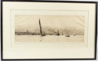 WILLIAM LIONEL WYLLIE Off Gravesend etching unsigned 19 x 50cm