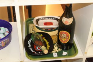 Breweriana to include metal tray, two bottles and three ashtrays.