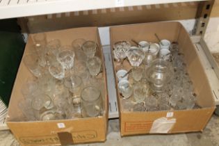 Two boxes of mixed glassware.