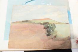 LOT WITHDRAWN ATTRIBUTED TO JOHN HITCHINS Downland scene signed 43 x 56.5cm and a limited edition