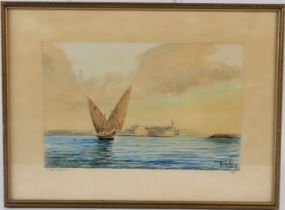 JOSEPH GALEA (1904-1985) 'Gozo Boat 1956' watercolour signed and inscribed 17.5 x 27.5cm