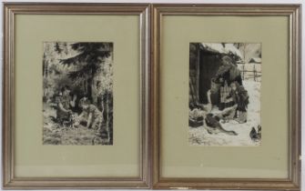 DAVID SOLOLMONOVICH KHAIKIN (1927-2008) Winter scene of a woman and child feeding geese signed 24
