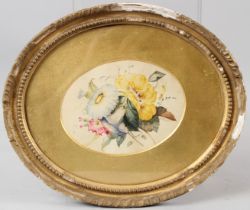 THOMAS HOLLAND (c.1795-1865) Study of flowers watercolour signed oval 15 x 11.5cm