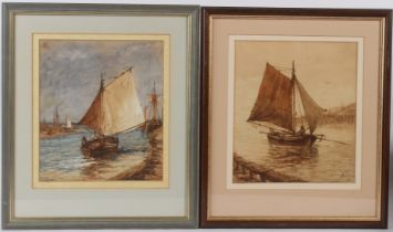 RICHARD HENRY NIBBS (c.1816-1893) Fishing boat arriving and leaving harbour pair of watercolours