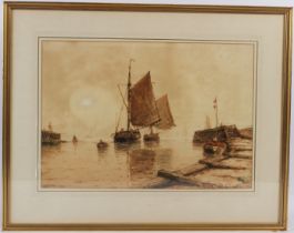 RICHARD HENRY NIBBS (c.1816-1893) Fishing boats leaving harbour watercolour signed and dated '86