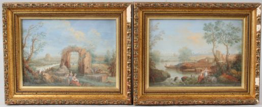 ITALIAN SCHOOL (19TH CENTURY) Arcadian landscapes with figures and ruins pair of gouaches 13 x