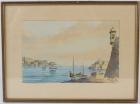 JOSEPH GALEA (1904-1985) 'Grand Harbour Malta 1956' watercolour signed and inscribed 17.5 x 27.5cm