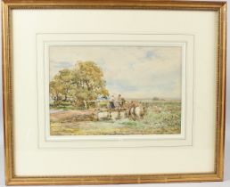 CLAUDE HAYES (1852-1922) Landscape with figures at a bridge watercolour signed 23.5 x 35cm