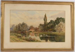 ALBERT STEVENS (act.1872-1902) View of a river with swans watercolour signed (lacks glass) 40 x