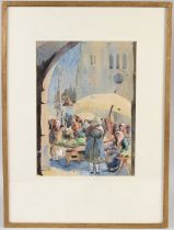 LILY FLORENCE WARING (1877-1966) 'Market Zagreb' watercolour signed Beaux Arts Gallery label 34.5