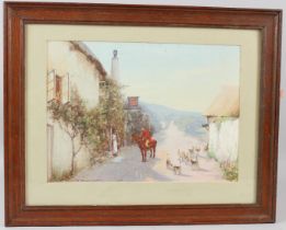 JOHN WHITE (1851-1933) Huntsman outside a village inn watercolour signed 26 x 36cm