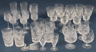 30+ lead crystal glasses, various sizes, 1 broken