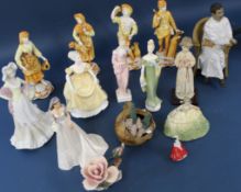 Ceramic figurines including Royal Doulton Lorna, Daphne, Gail, Coalport Emily and other porcelain