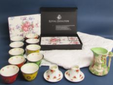 Royal Doulton table mats, 10 Signature oversized cups, 2 Yankee candle holders, one with crack,