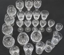 Selection of lead crystal drinking glasses including sherry, brandy & whisky