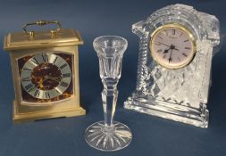Howard Miller clock, Waterford Crystal clock, untested and a Royal Doulton candlestick
