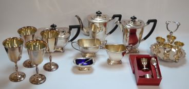 Art Deco Hecworth Reproduction Old Sheffield silver plated coffee set, silver plated sugar bowl,