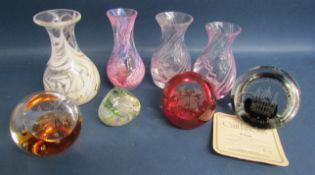Adrian Sankey vase along with Caithness crystal vases and paperweights
