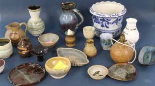 Large collection of Studio pottery, a Portuguese vase and a jardinere