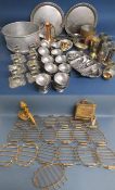 Silver plate and stainless steel includes candlesticks, footed bowls, trays, spoons, shakers, meat