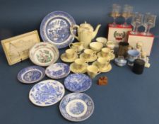 W H Bailey & Son London cased measures, Crown Ducal Rosalie teaset, blue and white plate and