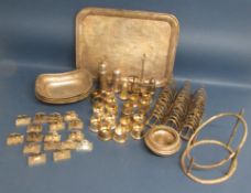 College of Technology silver plate, mostly Elkington, includes trays, bowls, salts, missing