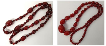 Two vintage cherry Bakelite bead necklaces, 1 x largest bead 30mm wide, 82.4g, 1 x largest bead 32mm
