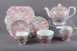 A Shelley "Rock Garden" part teaset, thirty-five pieces approx (including teapot lid)