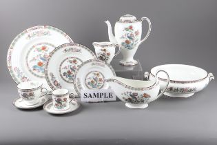 A Wedgwood bone china "Kutani Crane" part combination service for six (damages to coffee pot)