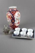A Chinese Imari vase with panelled precious object and phoenix decoration, 10” high, a Japanese