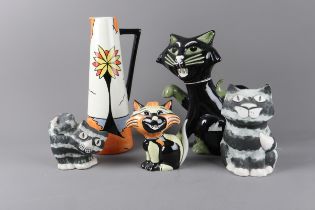 A Laura Bailey teapot formed as a cat, another similar model cat, a Laura Bailey “Beach” pattern