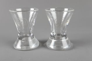 A pair of 19th century engraved 214 firing glasses, 3 1/4"
