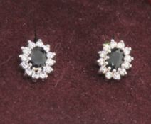 A pair of blue and white stone cluster s