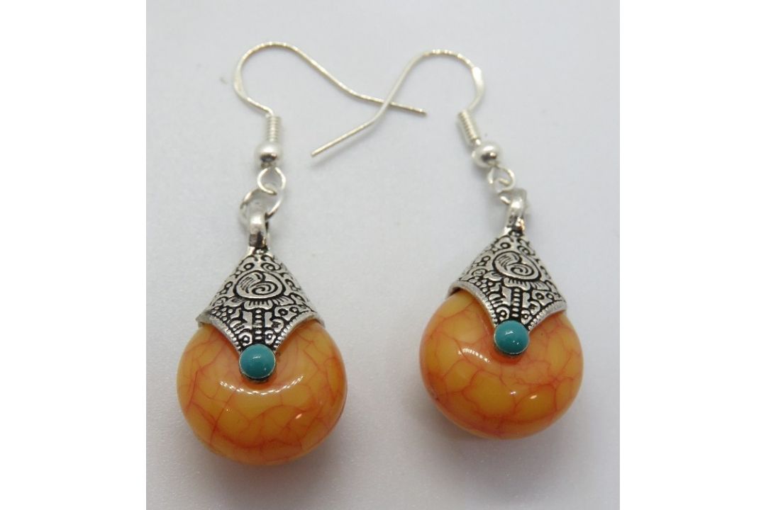 A pair of 925 silver and hardstone drop - Image 1 of 2