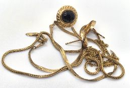 A quantity of gold and yellow metal jewellery, total weight 3.6g, bracelet marked 9ct 0.9g.