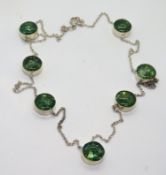 A 925 silver and green foiled glass caba