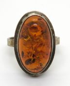 A silver and amber ring, size P